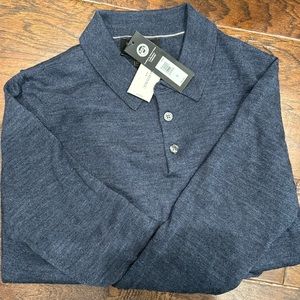 Merino Wool Navy Blue Long Sleeve Polo